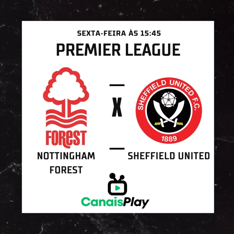 Assistir Nottingham Forest x Sheffield United ao vivo aqui no Canais Play! Nesta próxima sexta-feira, dia 18, às 15h45 (horário de Brasília), a bola rolará no emblemático City Ground. Este emocionante confronto marca a realização da 2ª rodada da empolgante Premier League 2023/24. Todos os detalhes dessa partida ao vivo aqui no Canais Play!