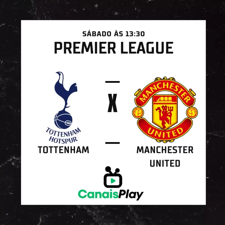 Tottenham x Manchester United ao vivo aqui no Canais Play! Neste próximo sábado, dia 19, às 13h30 no horário de Brasília, o confronto terá lugar no Hotspur Stadium. Este jogo corresponde à segunda jornada da temporada 2023/24 da Premier League. Todos as partidas da Premier League aqui no Canais Play!