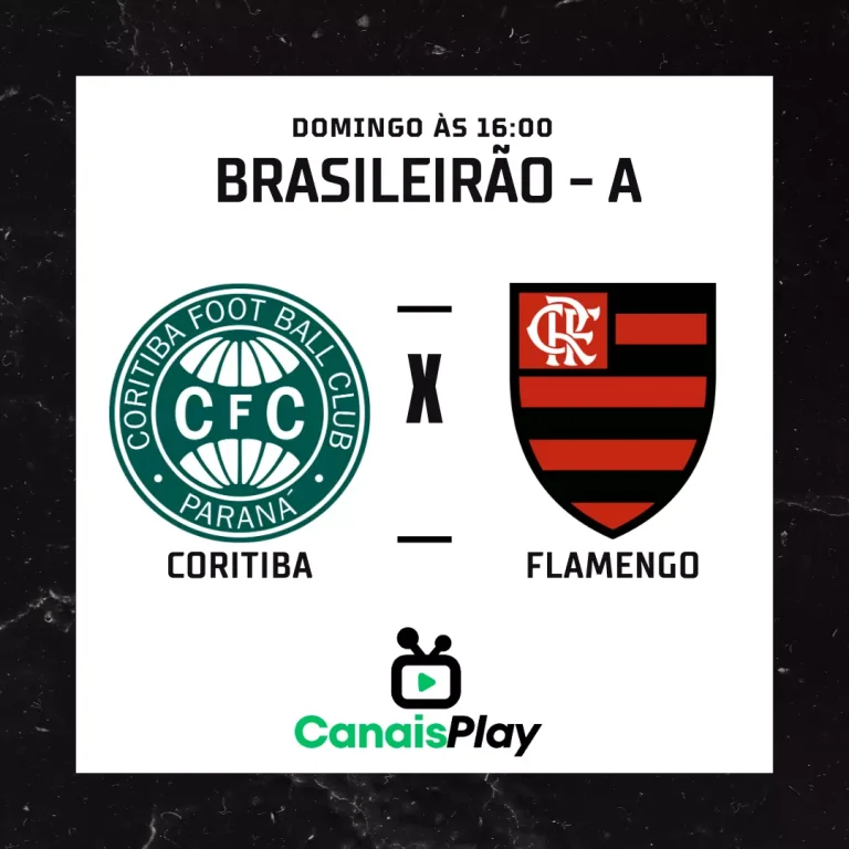 Assistir Coritiba x Flamengo ao vivo aqui no Canais Play! No próximo domingo (20), às 16h (horário de Brasília), o Estádio Major Antônio Couto Pereira será palco de um emocionante jogo do Campeonato Brasileiro. Todos os lances desse jogo e muito mais aqui no CanaisPlay!