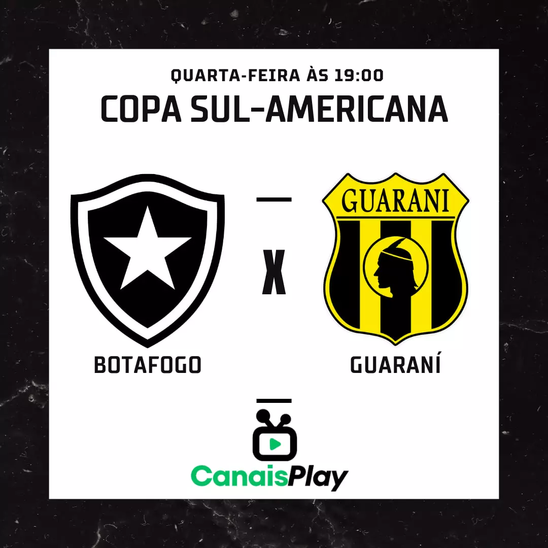 Assista Botafogo x Guaraní ao vivo. Nesta quarta-feira, dia 2, às 19h (horário de Brasília), no Estádio Nílton Santos, ocorrerá o jogo de ida das oitavas de final da Copa Sul-Americana 2023. Futebol ao vivo você encontra em só um lugar Canais Play, acesse agora!